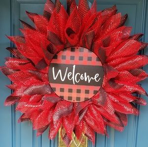 Buffalo Check Welcome Wreath Handmade